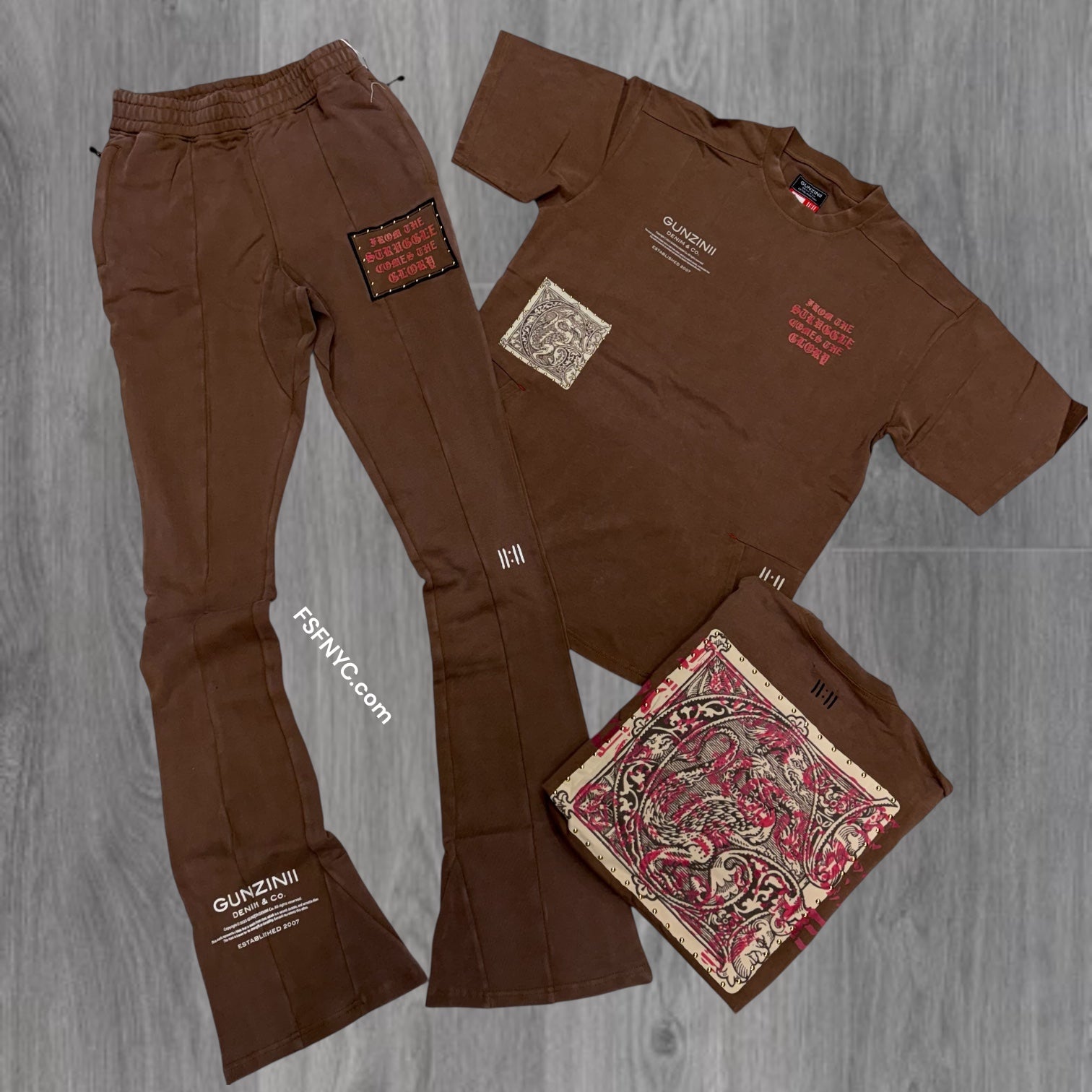 Gunzini - Stacked Pants/Tshirt Set - Brown - Gz683 Gz682