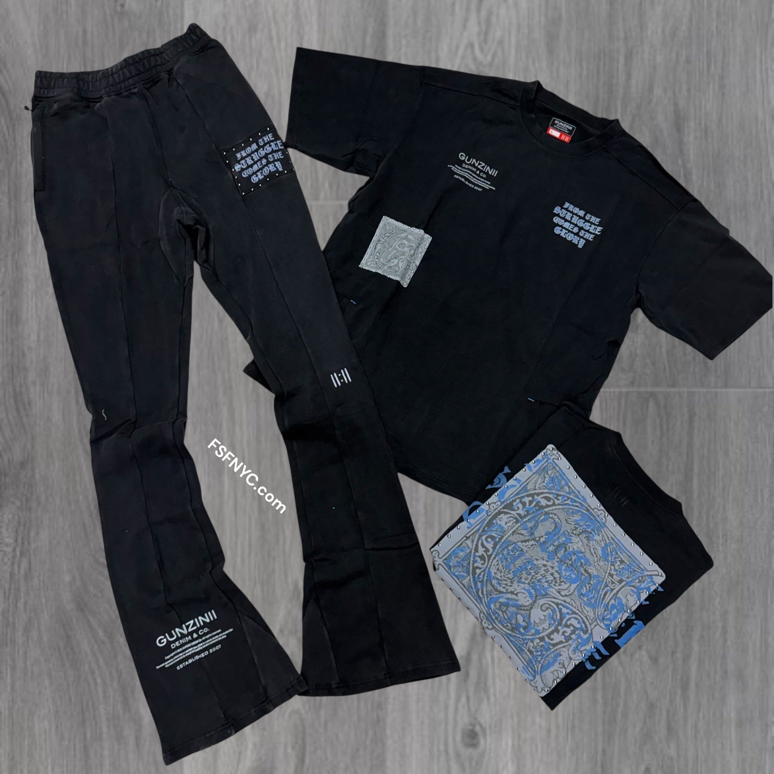 Gunzini - Stacked Pants-T-shirt Set - Black - Gz683 Gz682