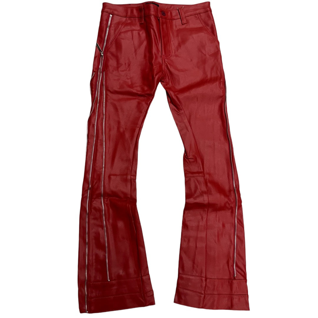 Vicious Stacked Leather Pants w/Zipper Red VC400