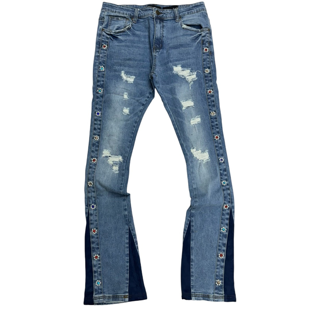 Vicious Stacked w Crystals Denim Blue VC612