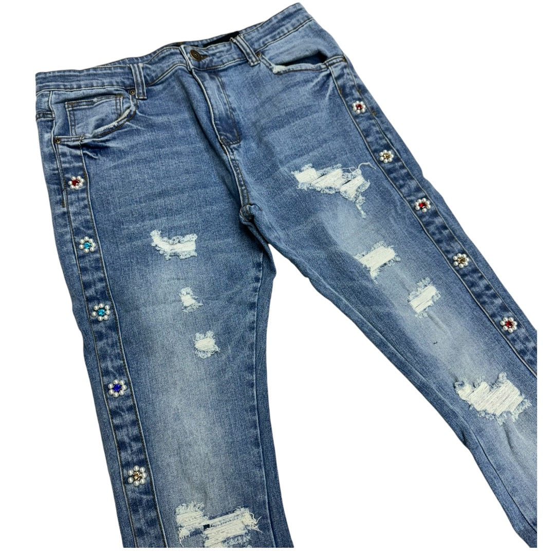 Vicious Stacked w Crystals Denim Blue VC612