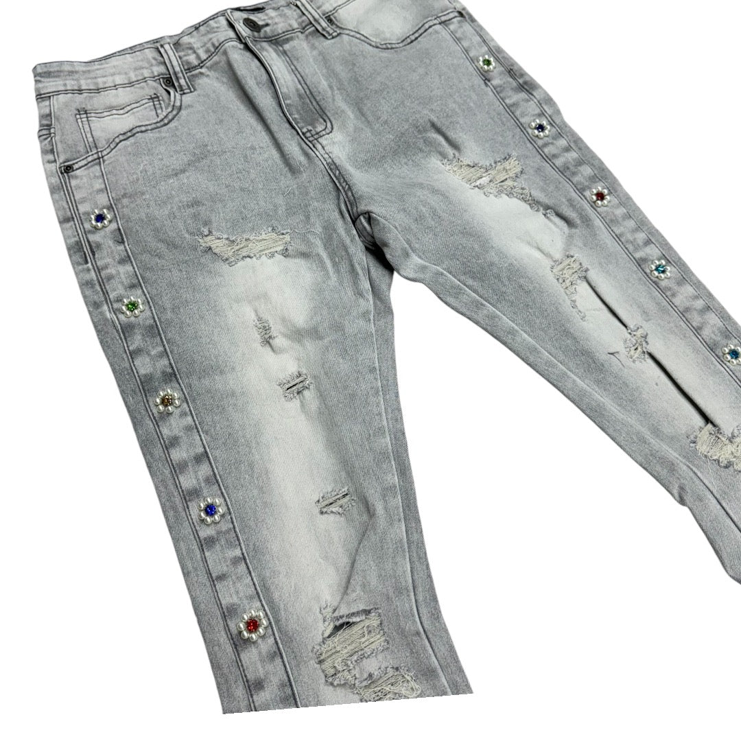 Vicious Stacked w Crystals Denim Grey VC612