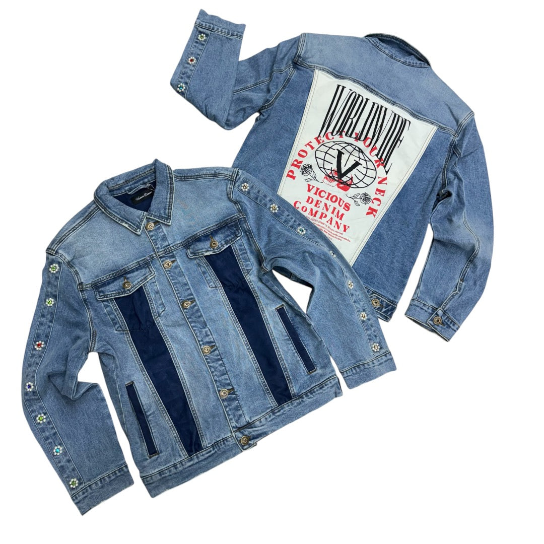 Vicious Crystals Denim Jacket Blue VC811