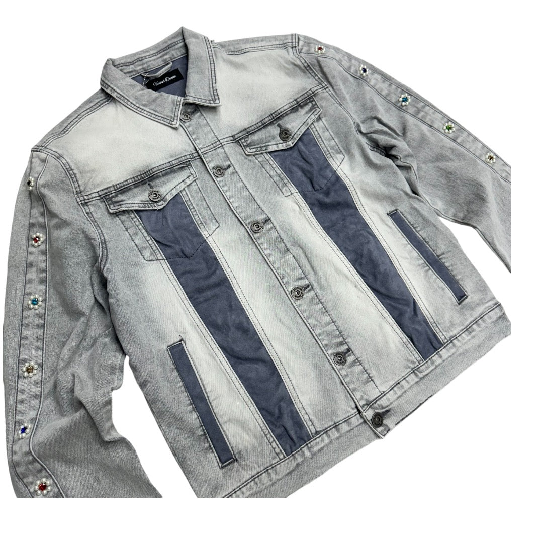 Vicious Crystals Denim Jacker Grey VC811