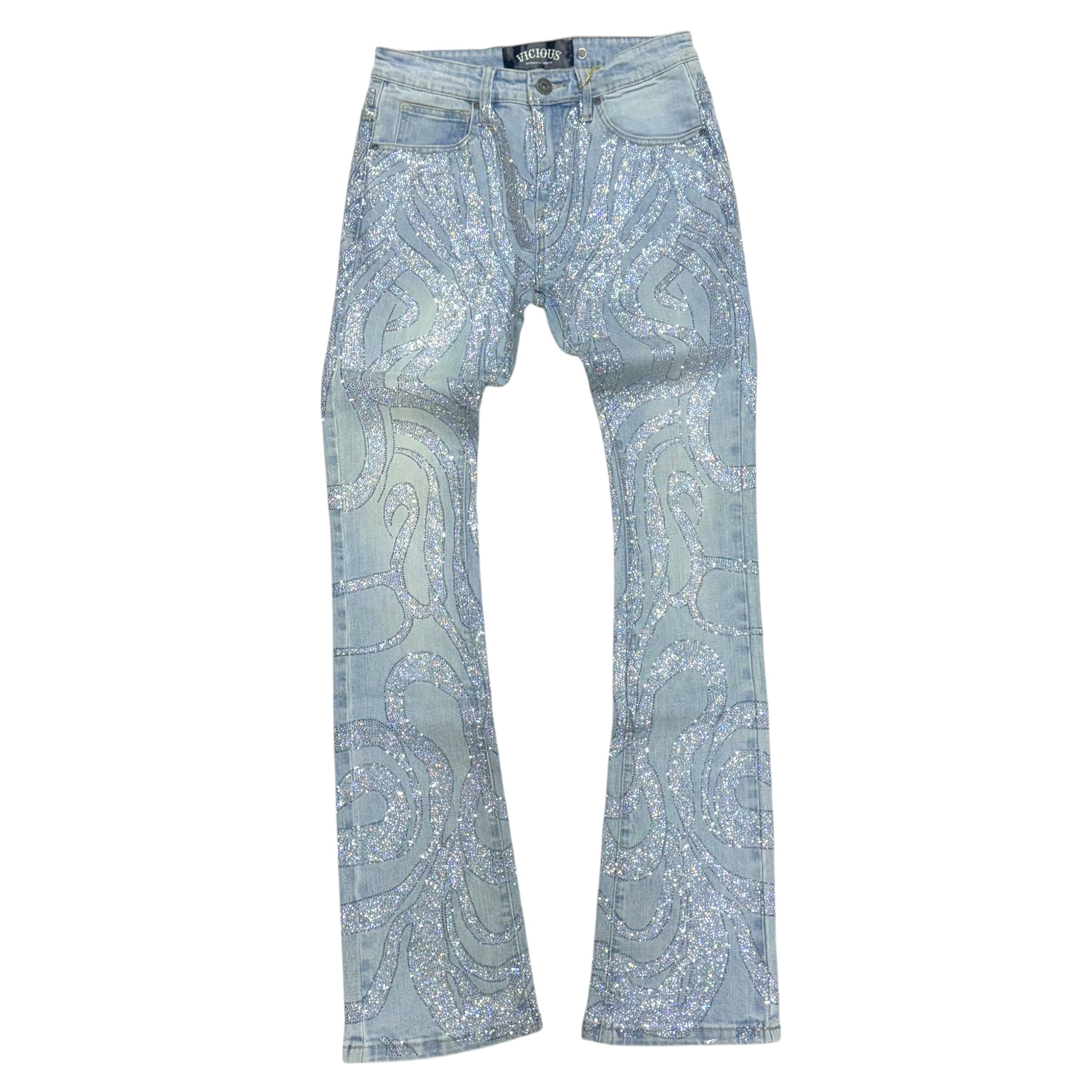 Vicious Stacked Rhinstone Denim Blue VC805