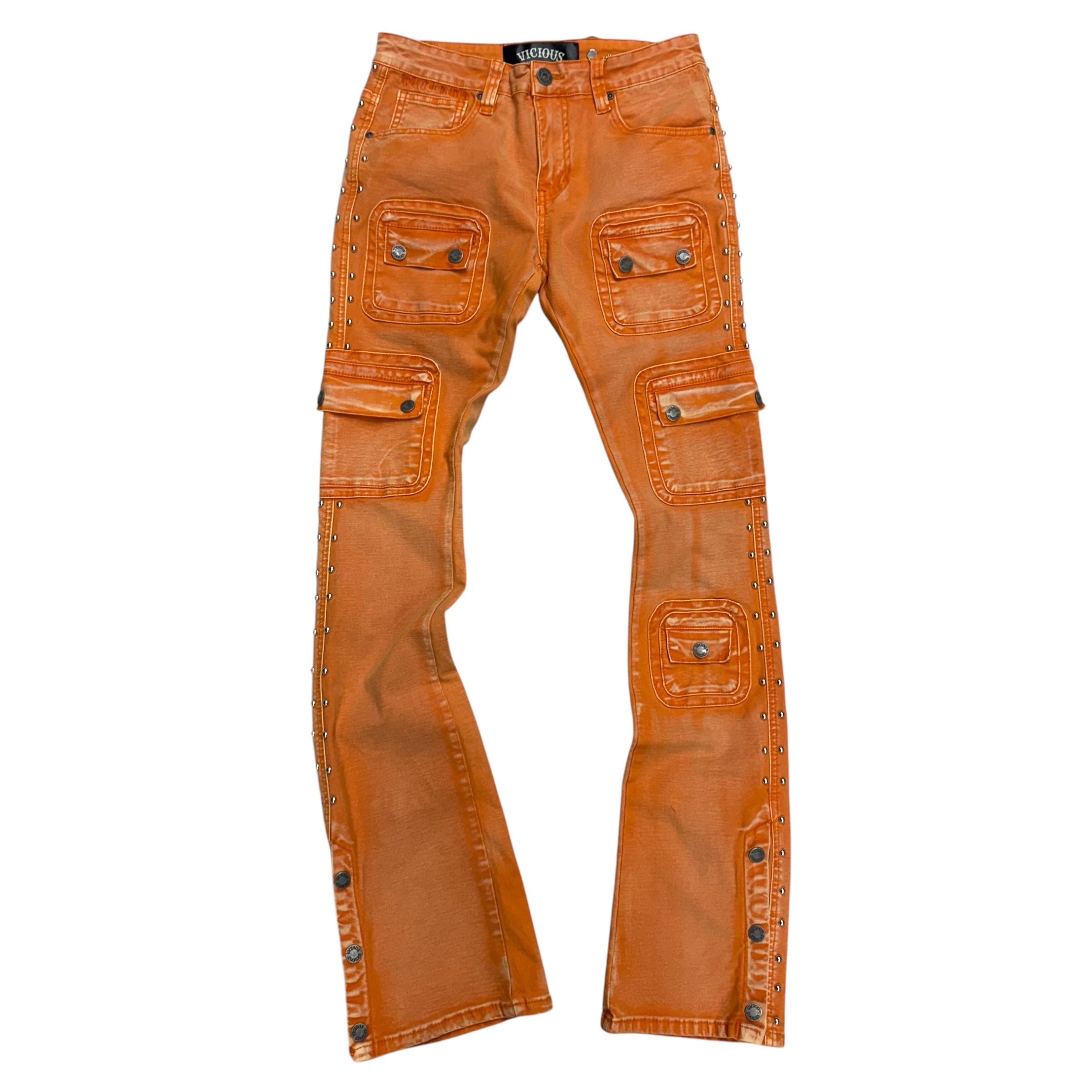 Vicious Stacked Studded Warrior Denim Orange VC671