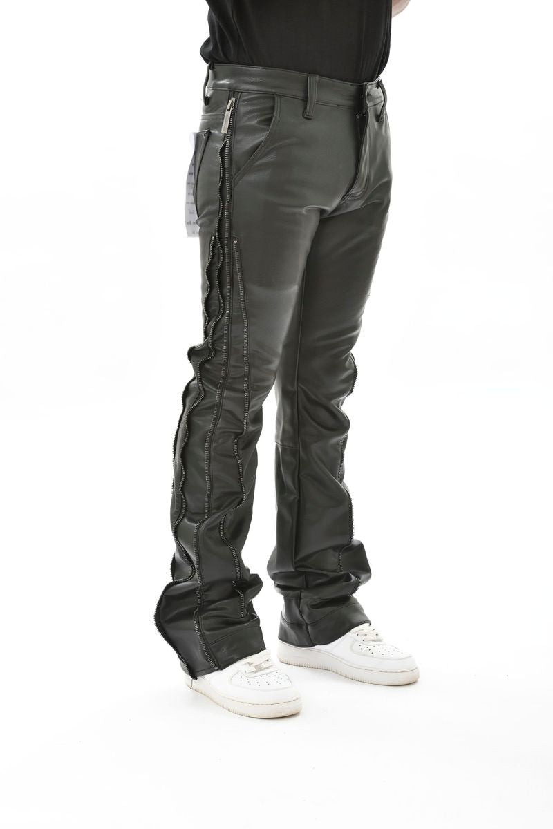 Vicious Stacked Leather Pants w/Zipper Black VC400