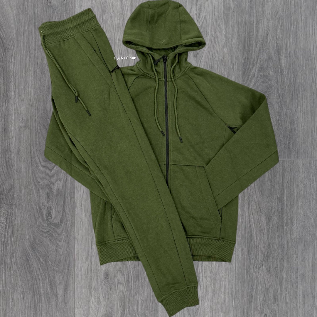 Narr Classic UpTown Zip Up Sweat Suit Olive 1080