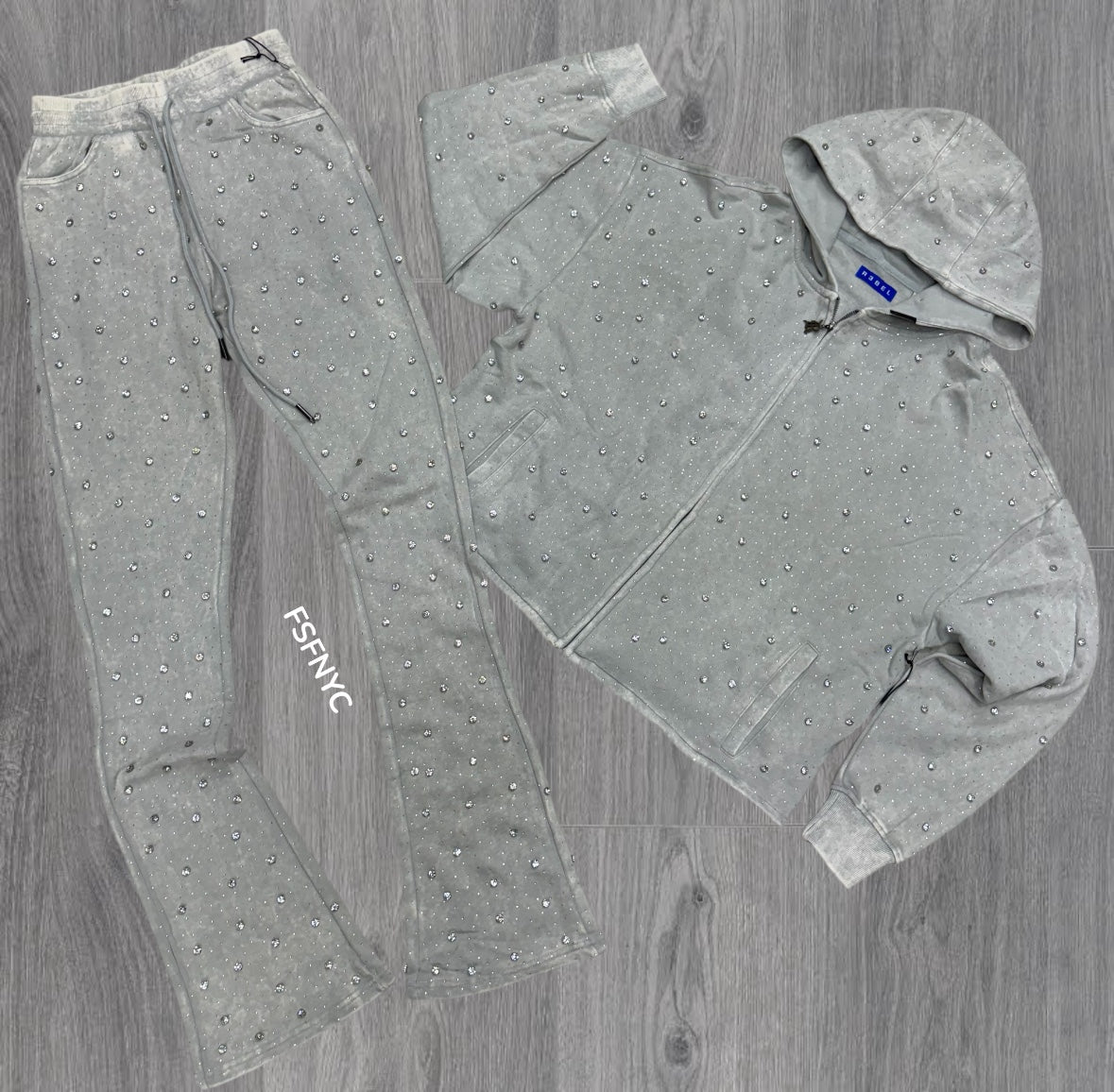 Stacked - Crystal zip Sweat Suit - Grey - 455 355