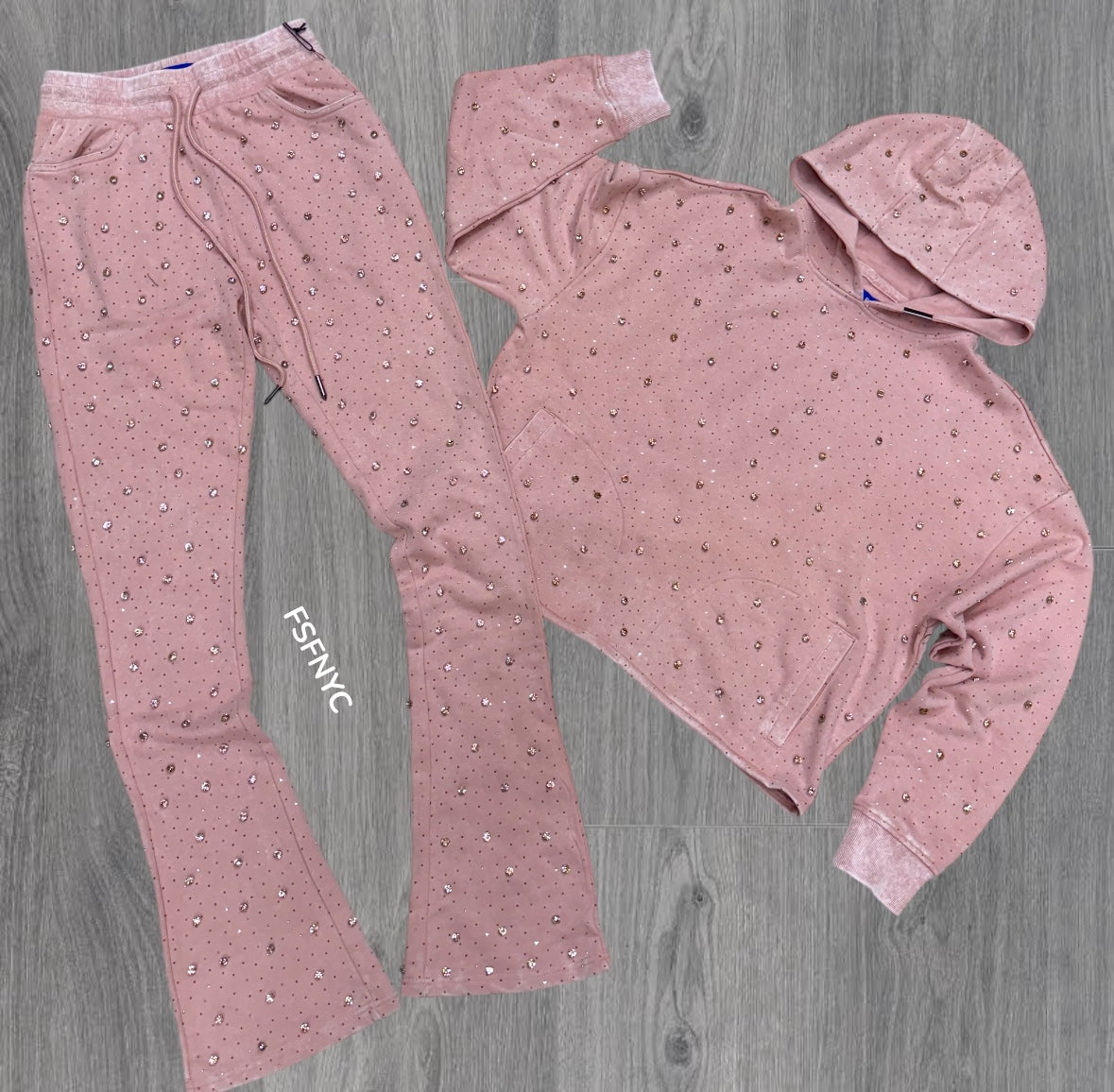 Stacked - Crystal Pullover  Sweat Suit - Pink - 455 354