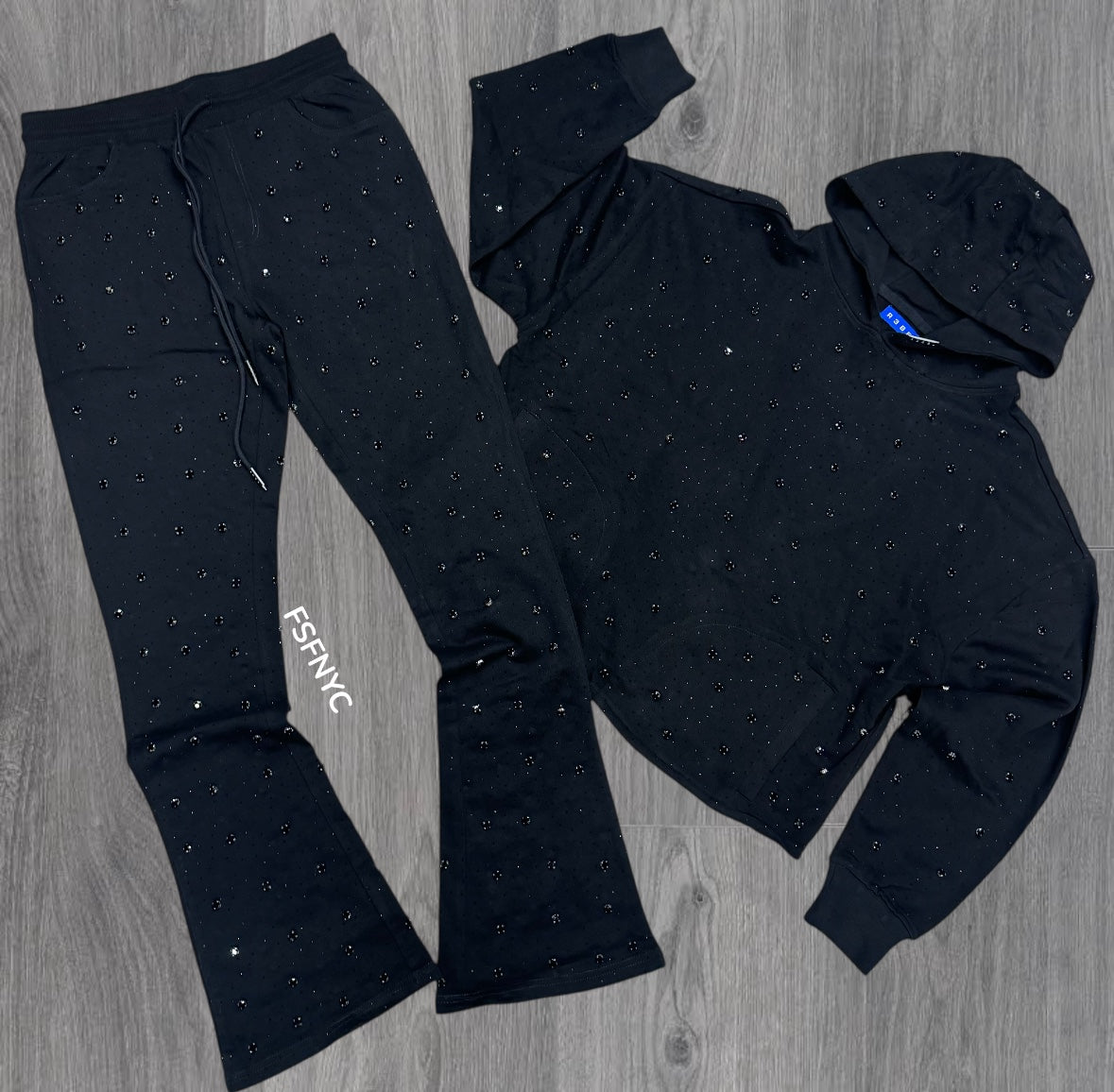 Stacked - Crystal Pullover Sweat Suit - Jet Black - 455 354