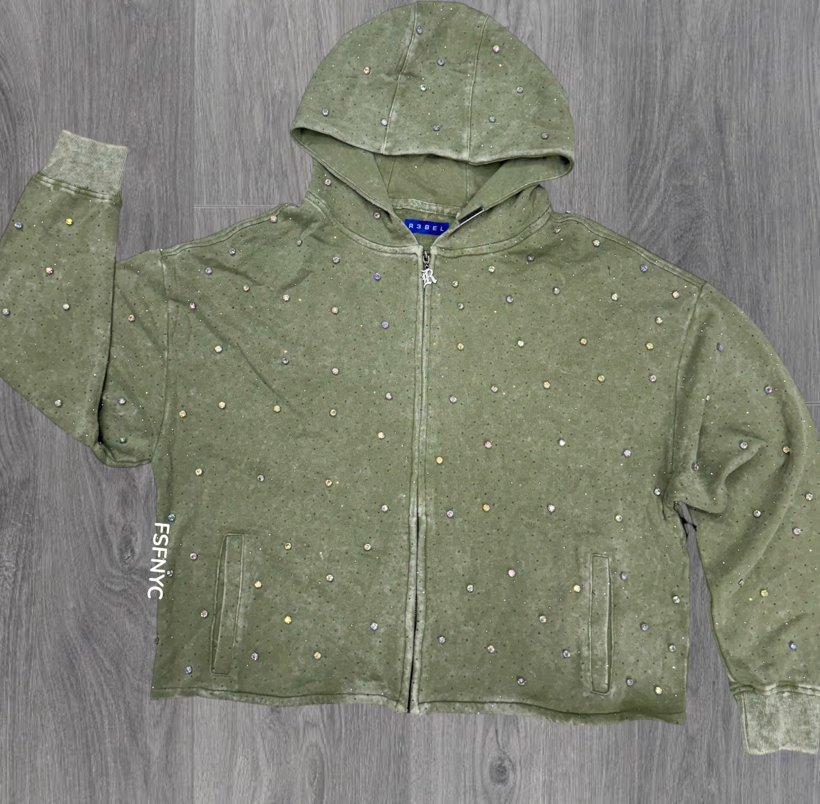 Crystal Zip Hoodie - Sage  - 355