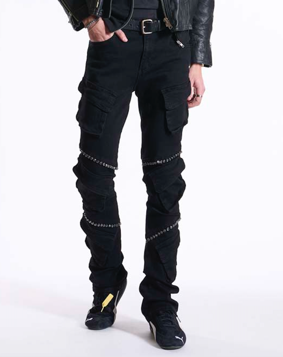 W - The Multi Cargo Stacked Rhinestone Denim - J.Black - M8412D