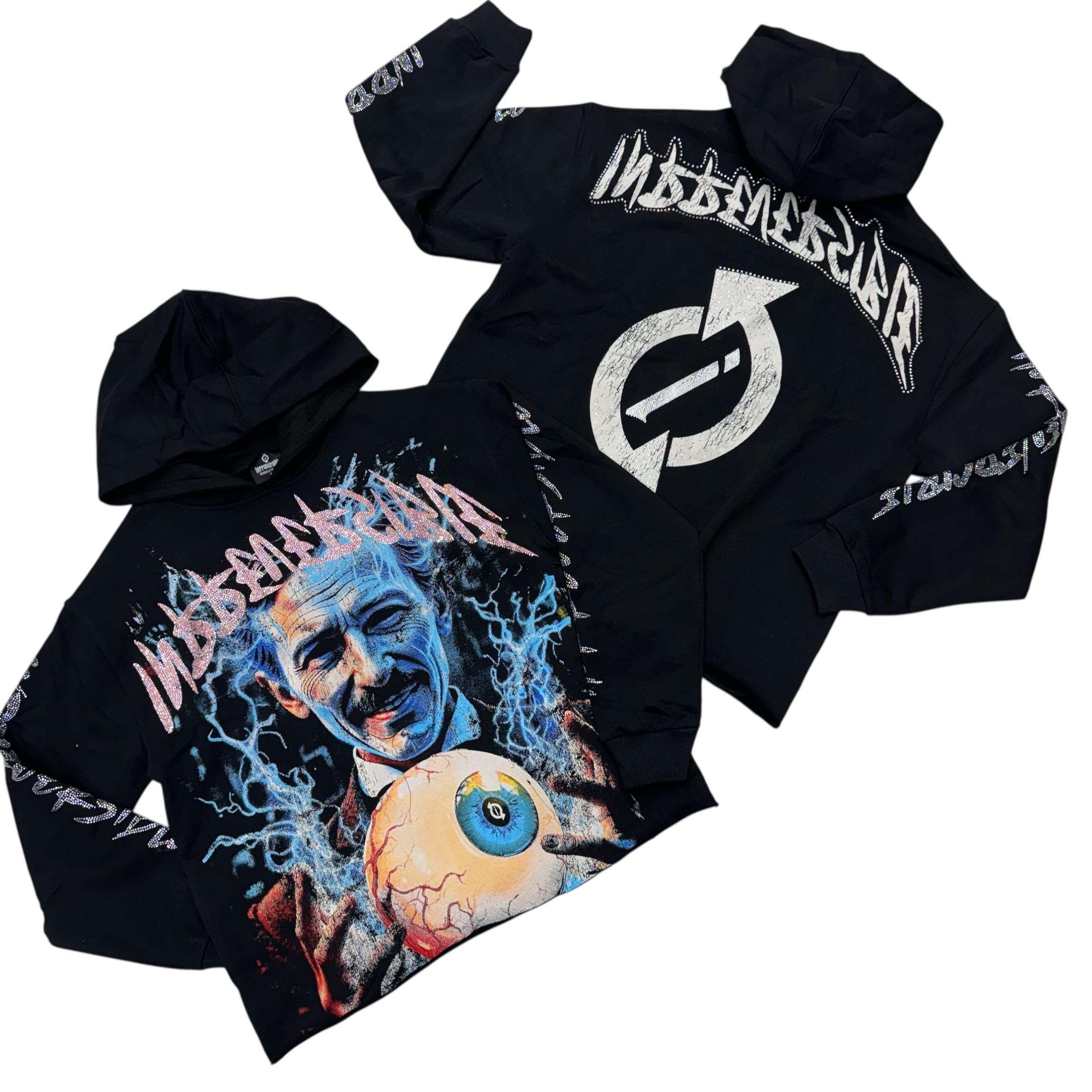 Rhinestone Pullover Hoodie - Black