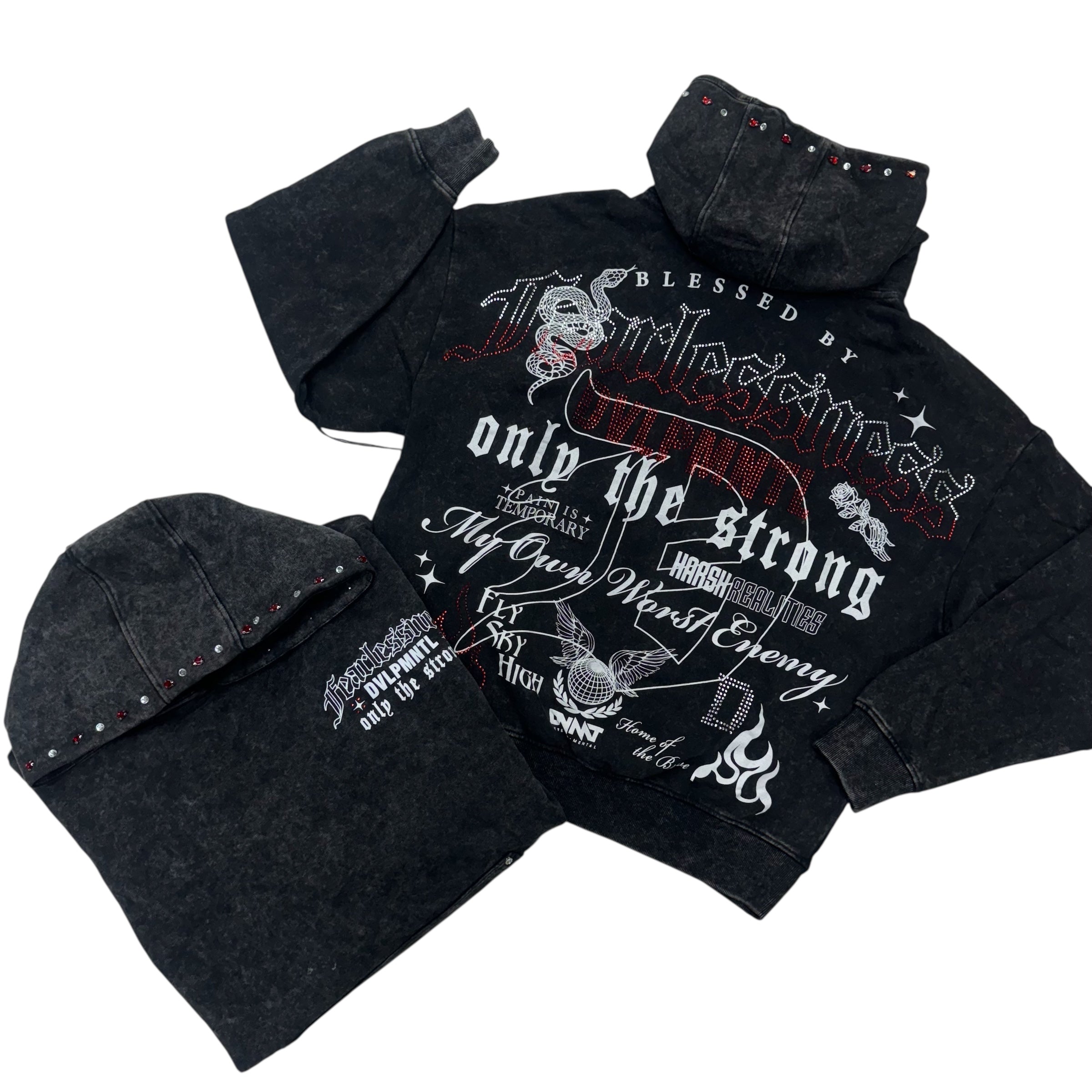 R3 - Mystical Rhinestone Hoodie - Black - 333