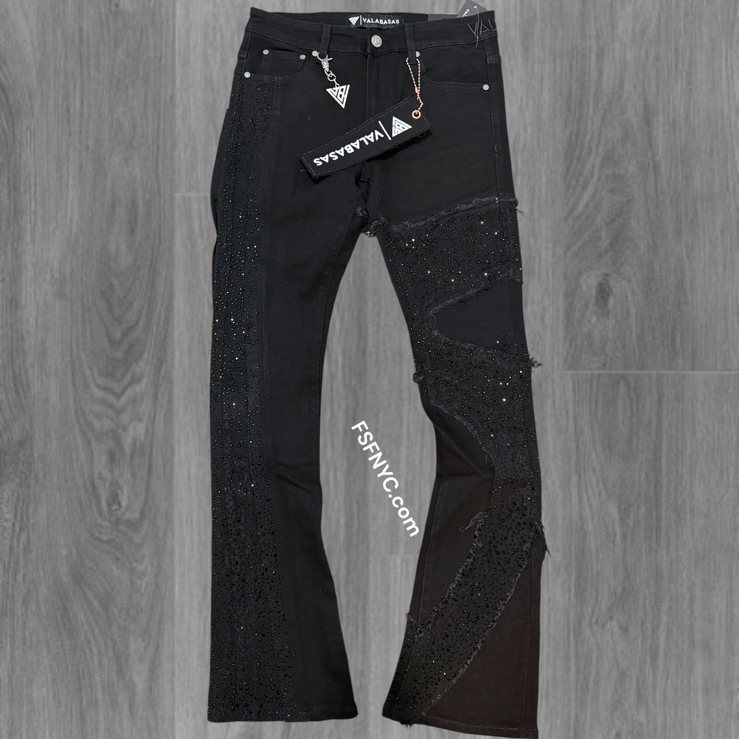 Valabasas - Stacked Downfall Rhinestones Denim - Jet Black - 1081