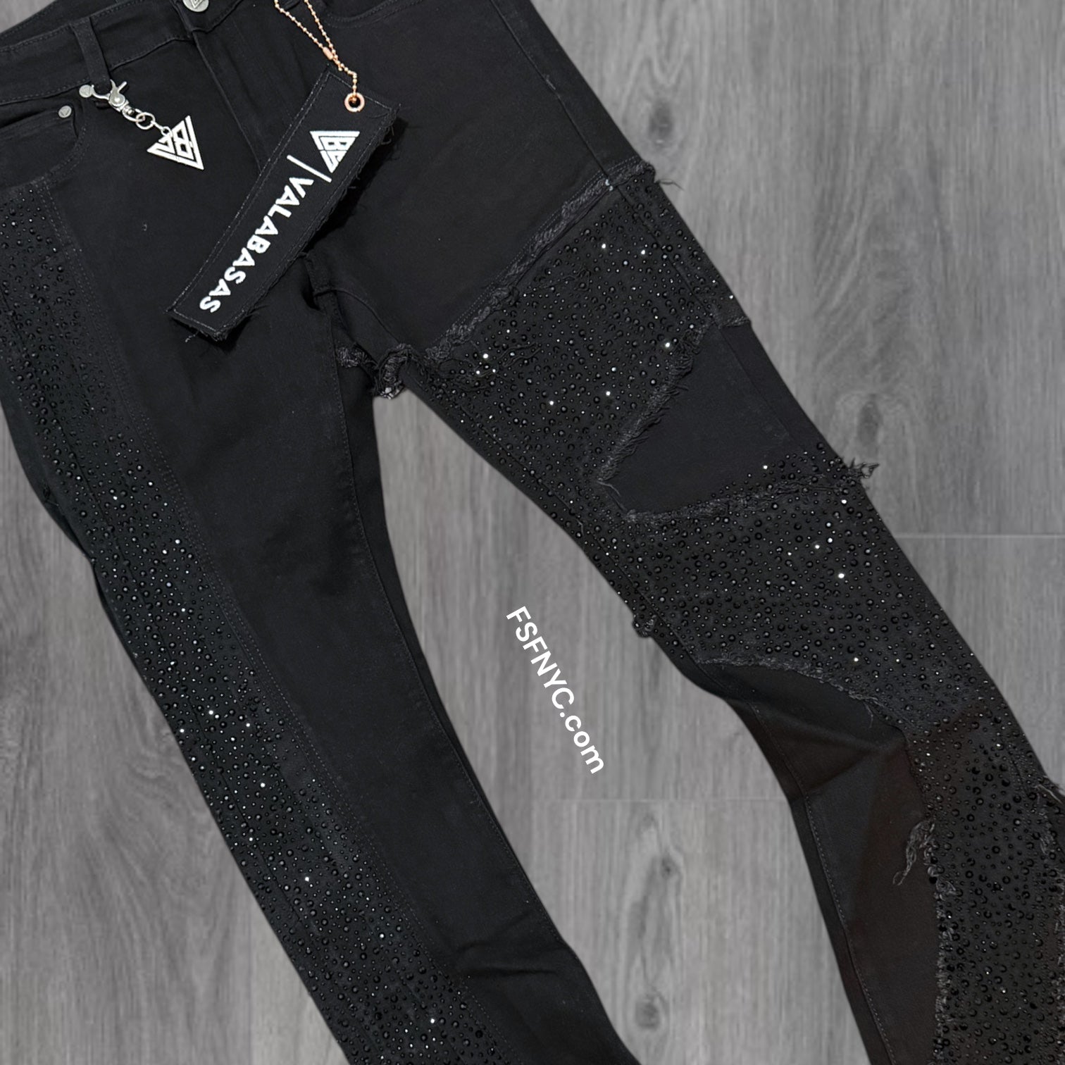 Valabasas - Stacked Downfall Rhinestones Denim - Jet Black - 1081