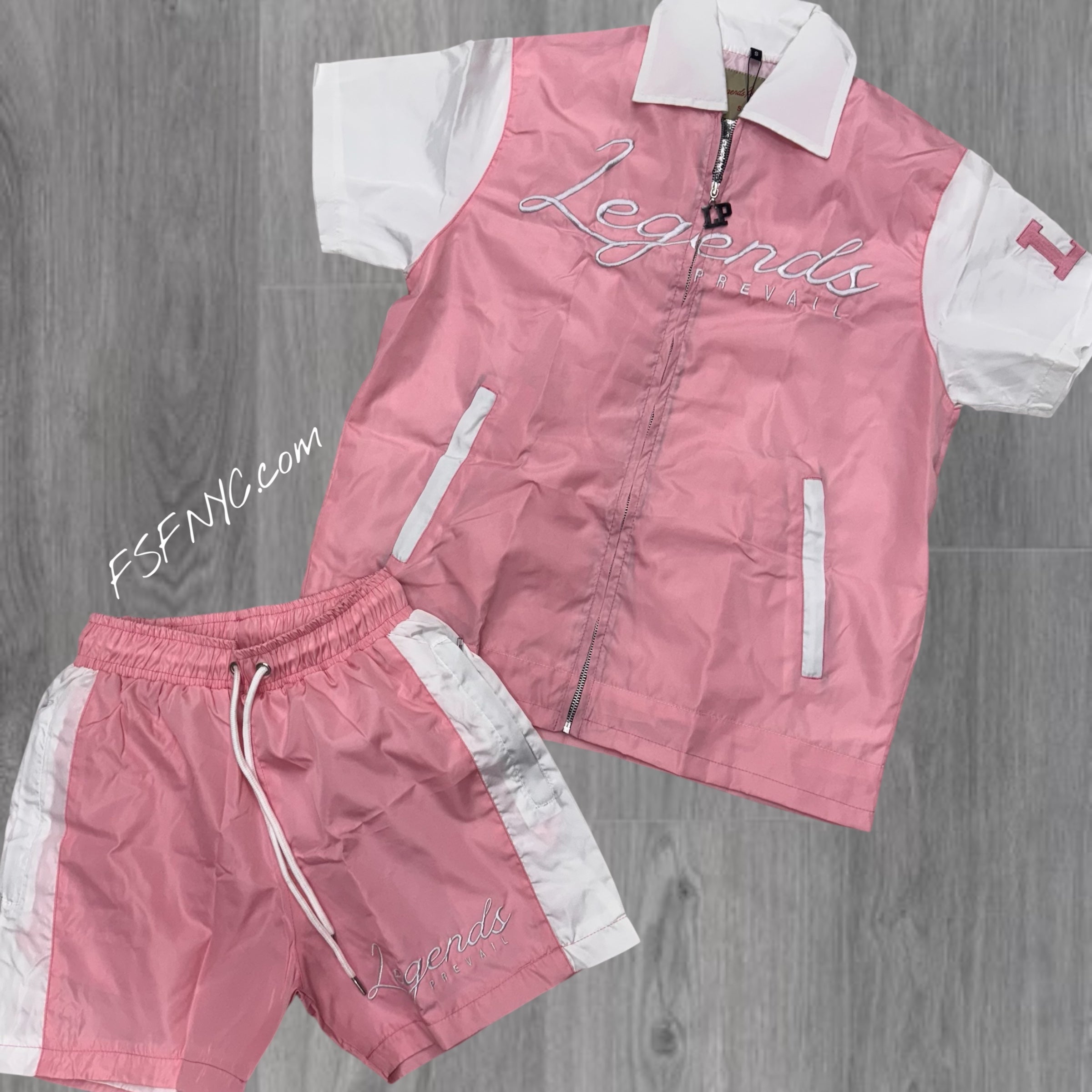 Prevail Nylon Zip Up Short Set Pink/White