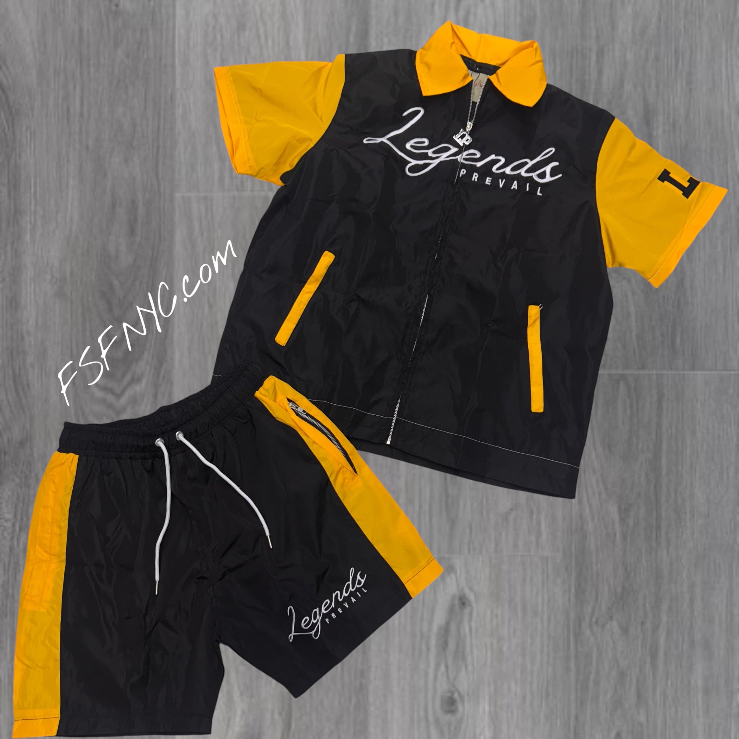 Prevail Nylon Zip Up Short Set Black/Yellow