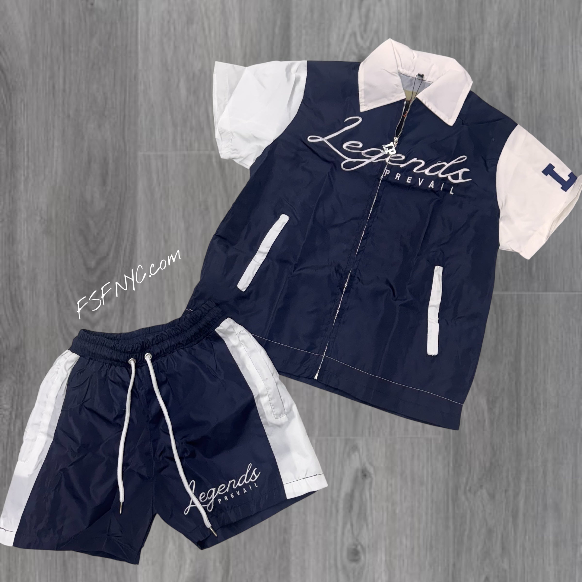 Prevail Nylon Zip Up Short Set Navy/White
