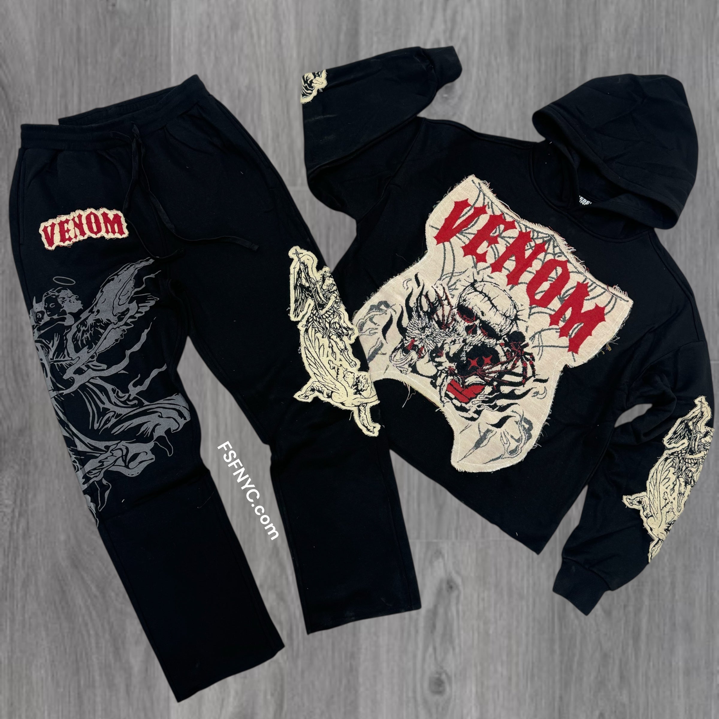 Rebel- Venom Cut Off Sweat Suit - Black - 424 324