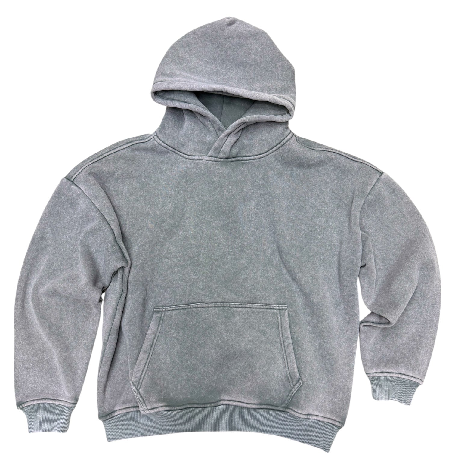 Rebel - Acid Wash Plain Hoodie - Grey 380