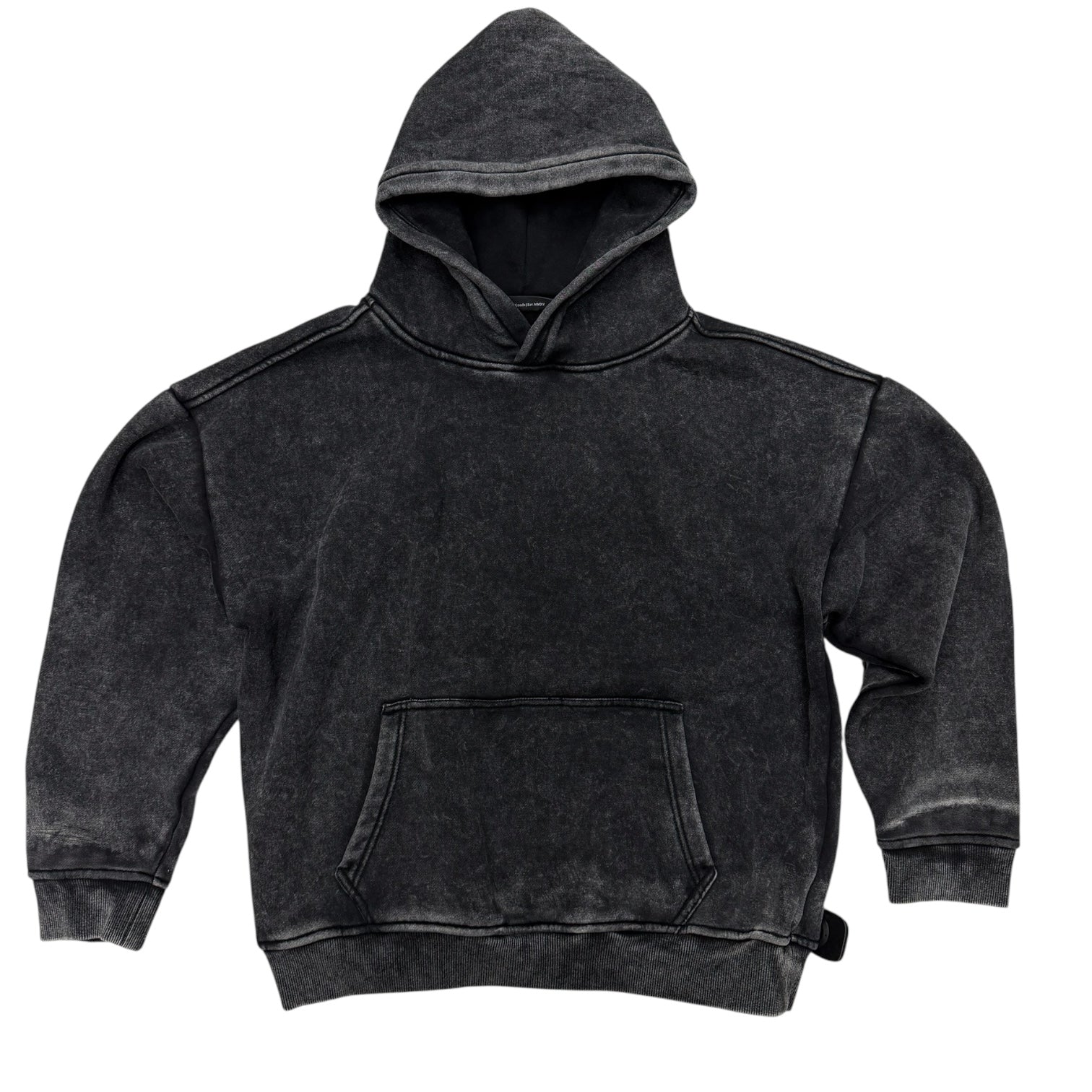 Rebel - Acid Wash Plain Hoodie - Black - 380