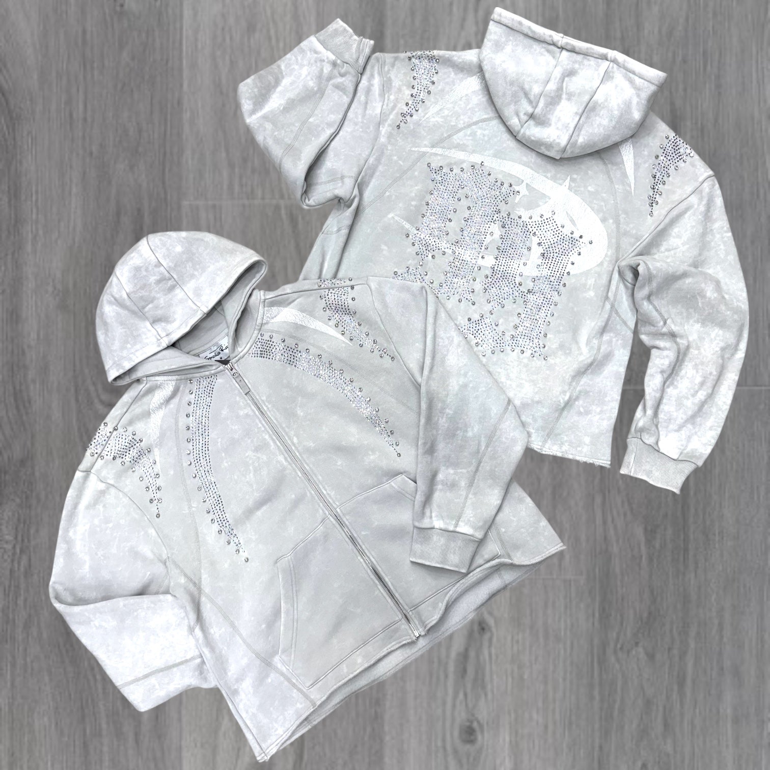 Rise -rhinestone Zip hoodie -  Lunar Grey - S449
