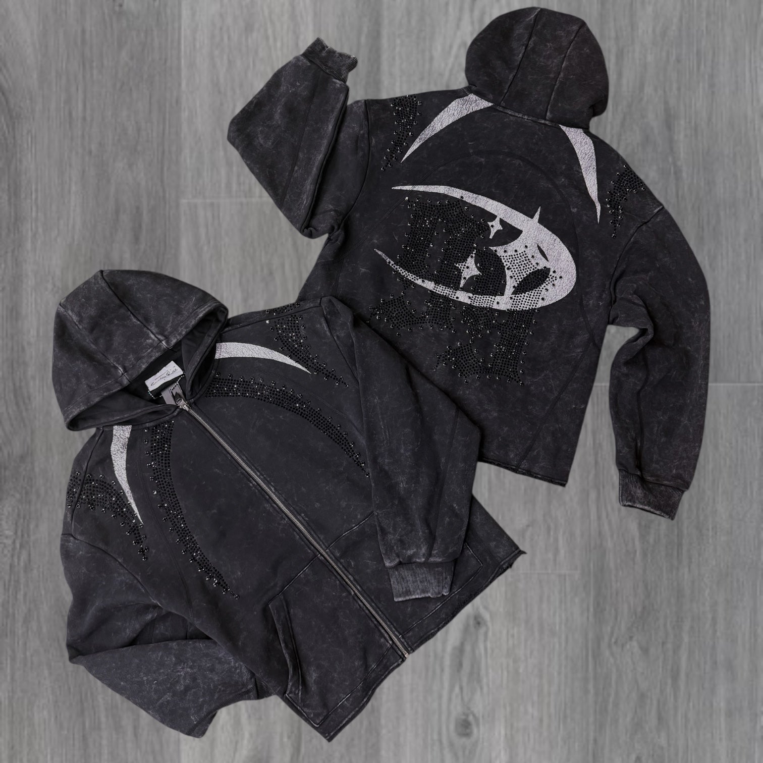 Rise -rhinestone Zip hoodie -  Black - S449