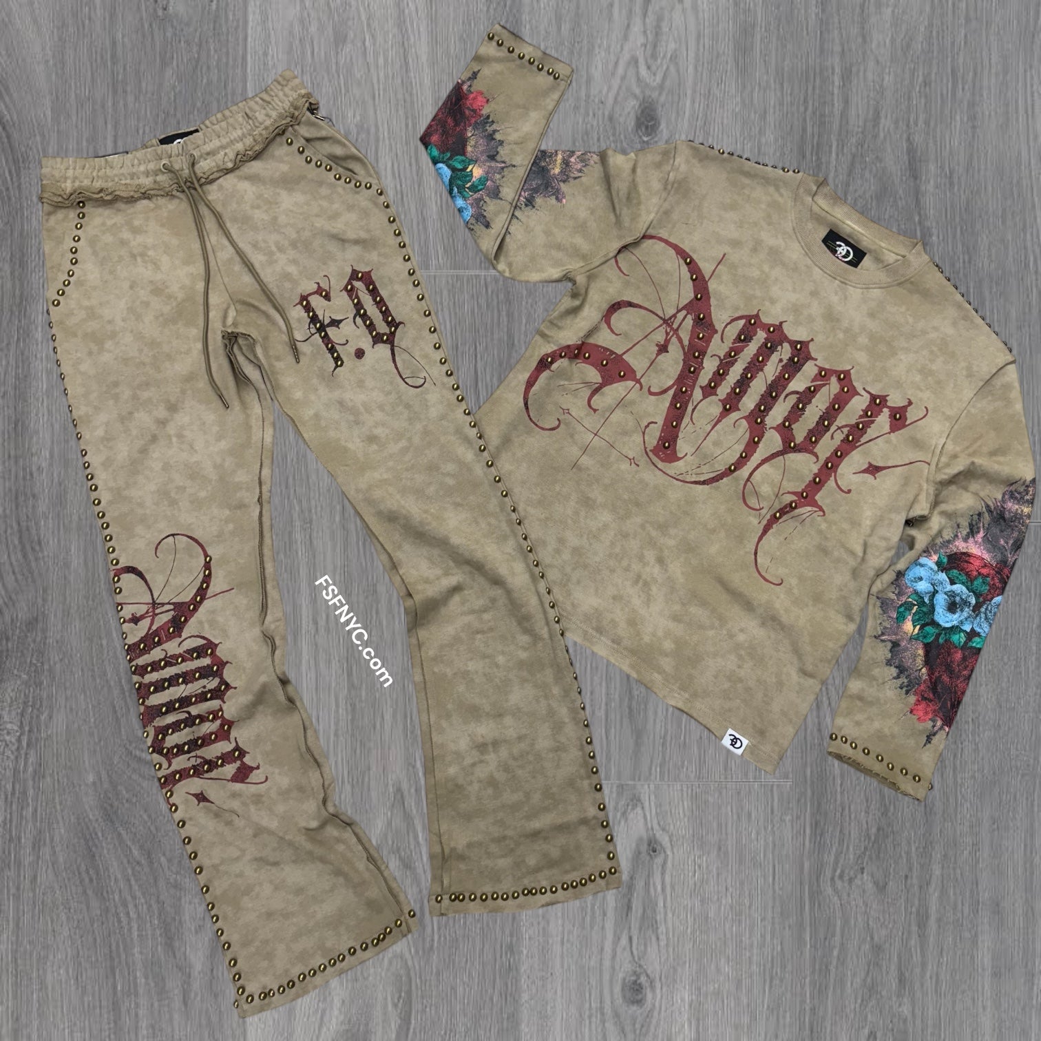 MAKOBI - “ AMOR” Studs Sweatsuit - KHAKI - 4226