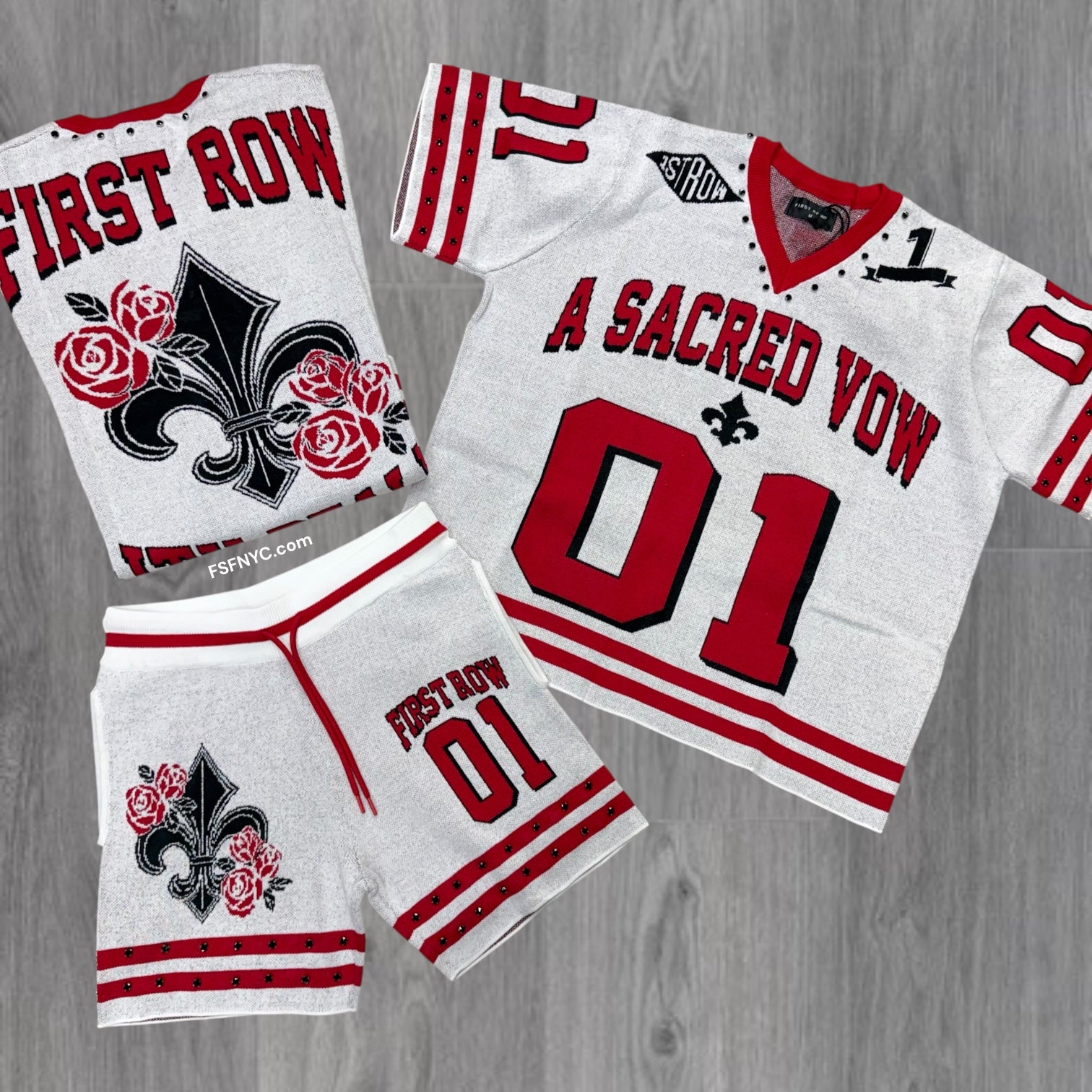 FR - Faith Sweater Material Short Set - Red - 1007