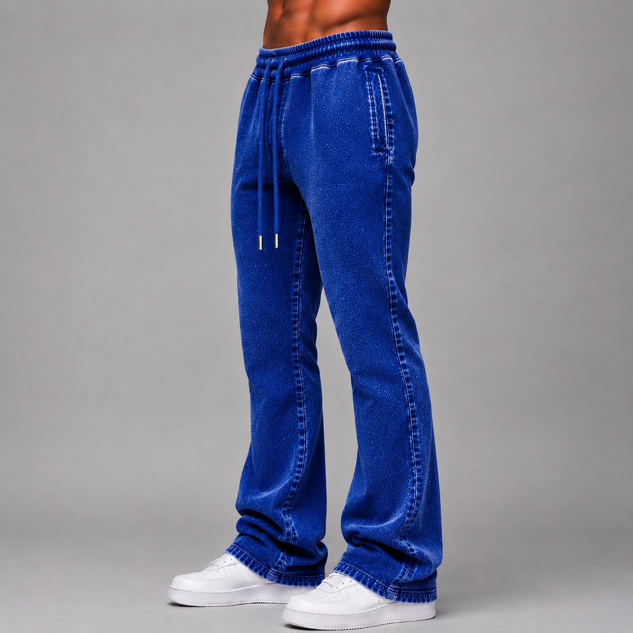 Narr - Mineral Wash Stacked Sweat Pants - Royal - 0713