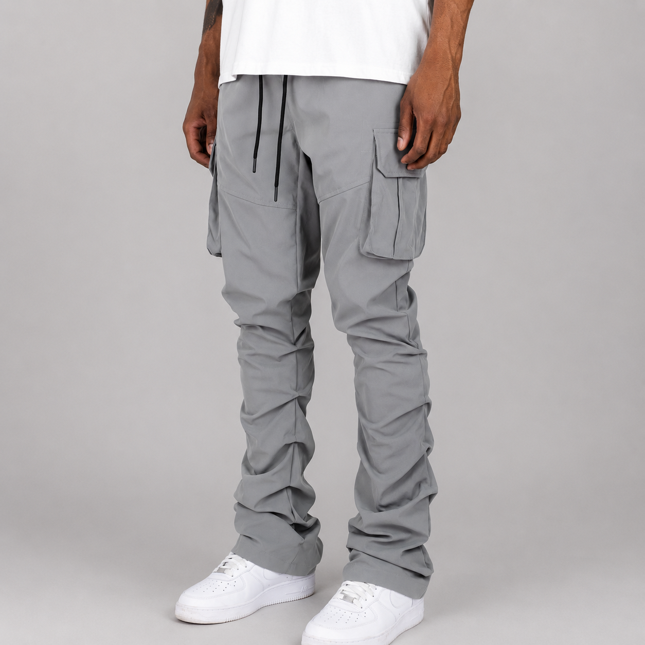 R - Stacked Flare Nylon Cargo -  Grey - 422