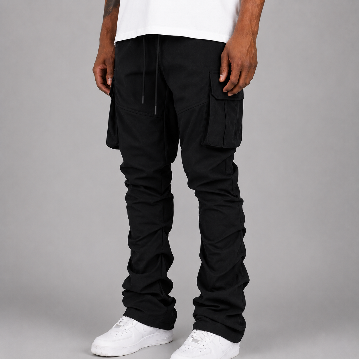 Rebel - Stacked Nylon Cargo Pants (Black) 422
