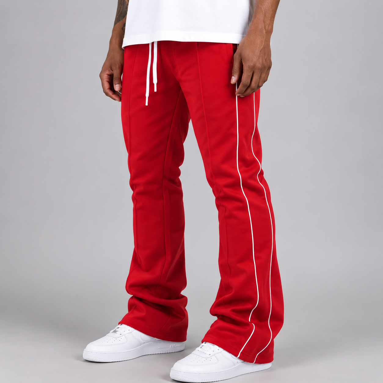 Rebel - Track Stacked Flare Pants - Red - 470 570
