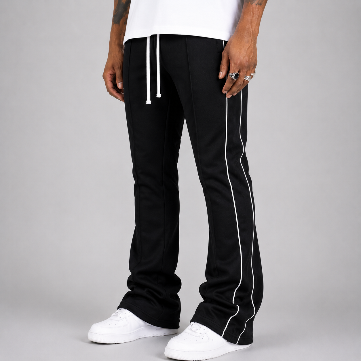 Rebel - Track Stacked Flare Pants - Black - 470 570