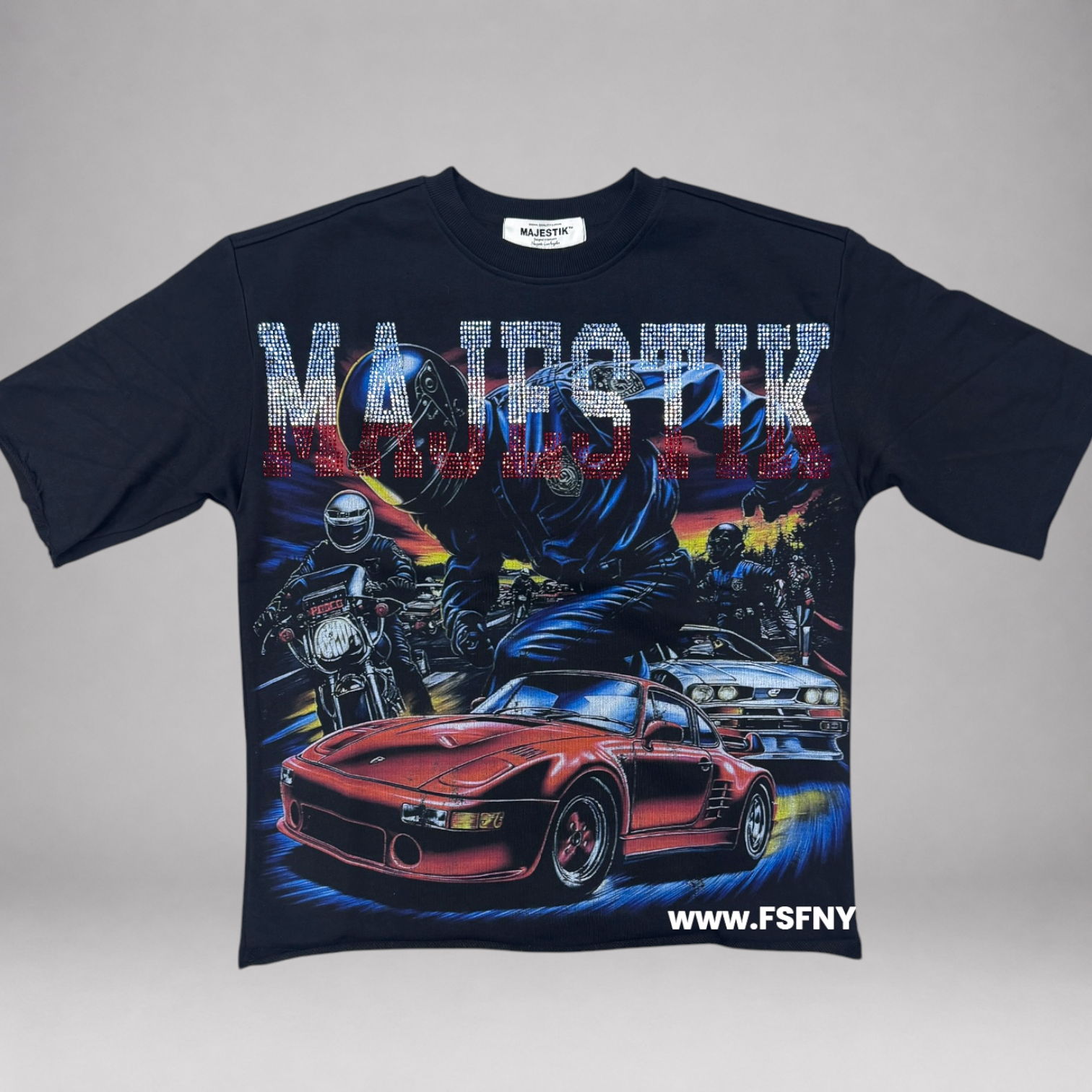 MJSTK - Graphic Tee W/ Rhinestone - Black - 26714