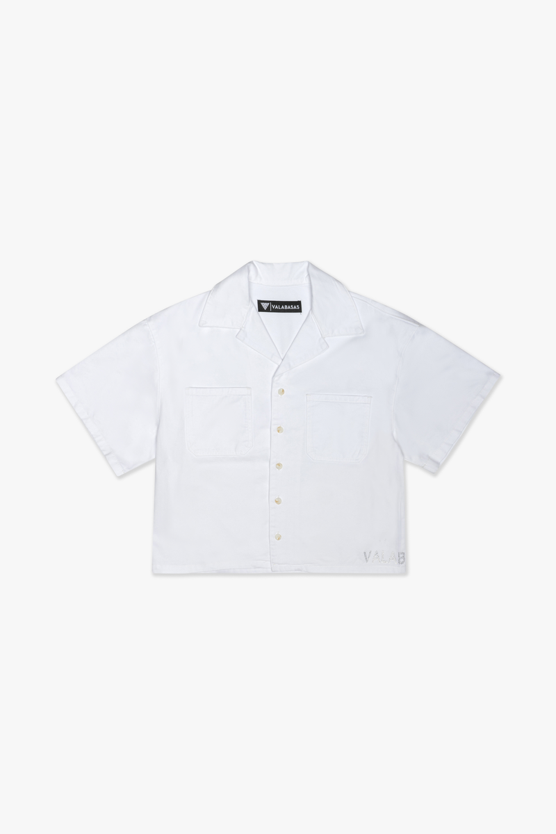 Valabasas Rhinestone Button Down Shirt White 1019