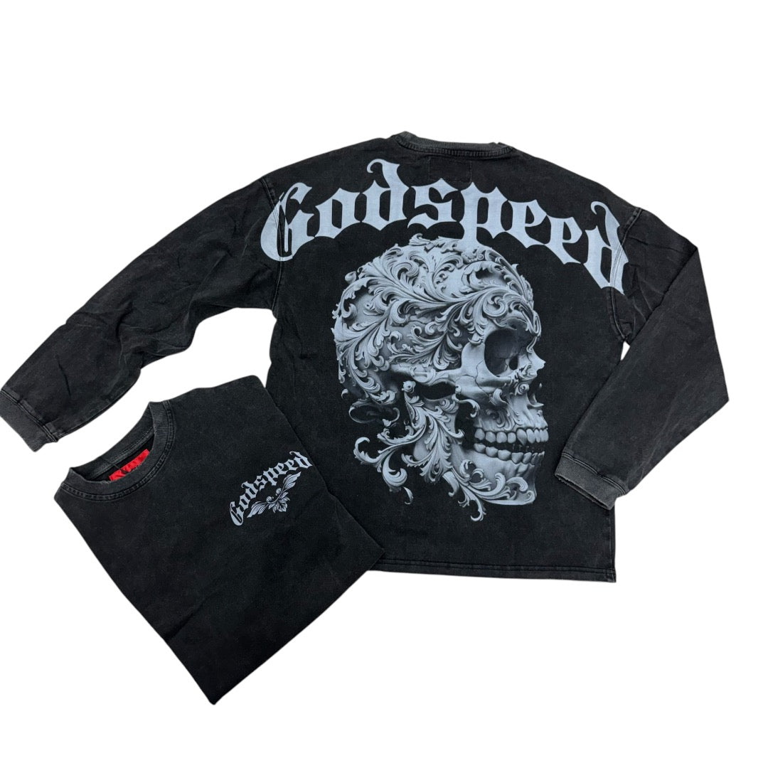 Godspeed Skull life Long Sleeve Tee Vintage Black