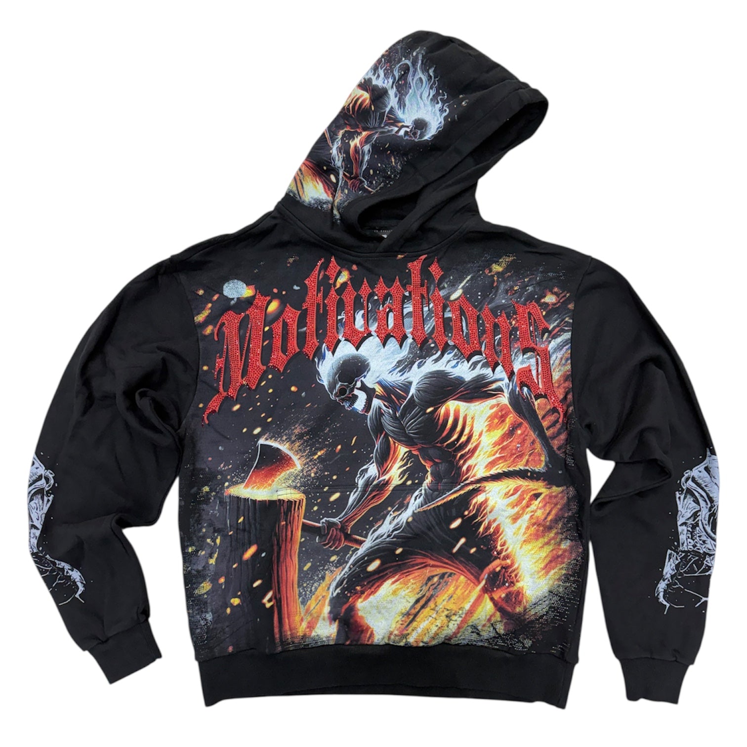 Stray - Rhinestone Pullover  Hoodie - Black - 1519