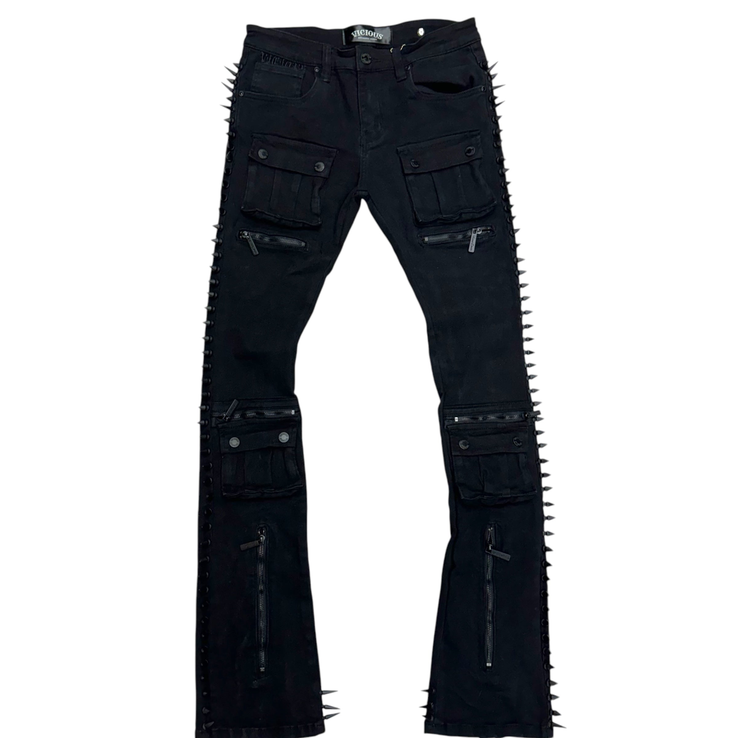 Vicious Stacked Spike Denim  Black vc664