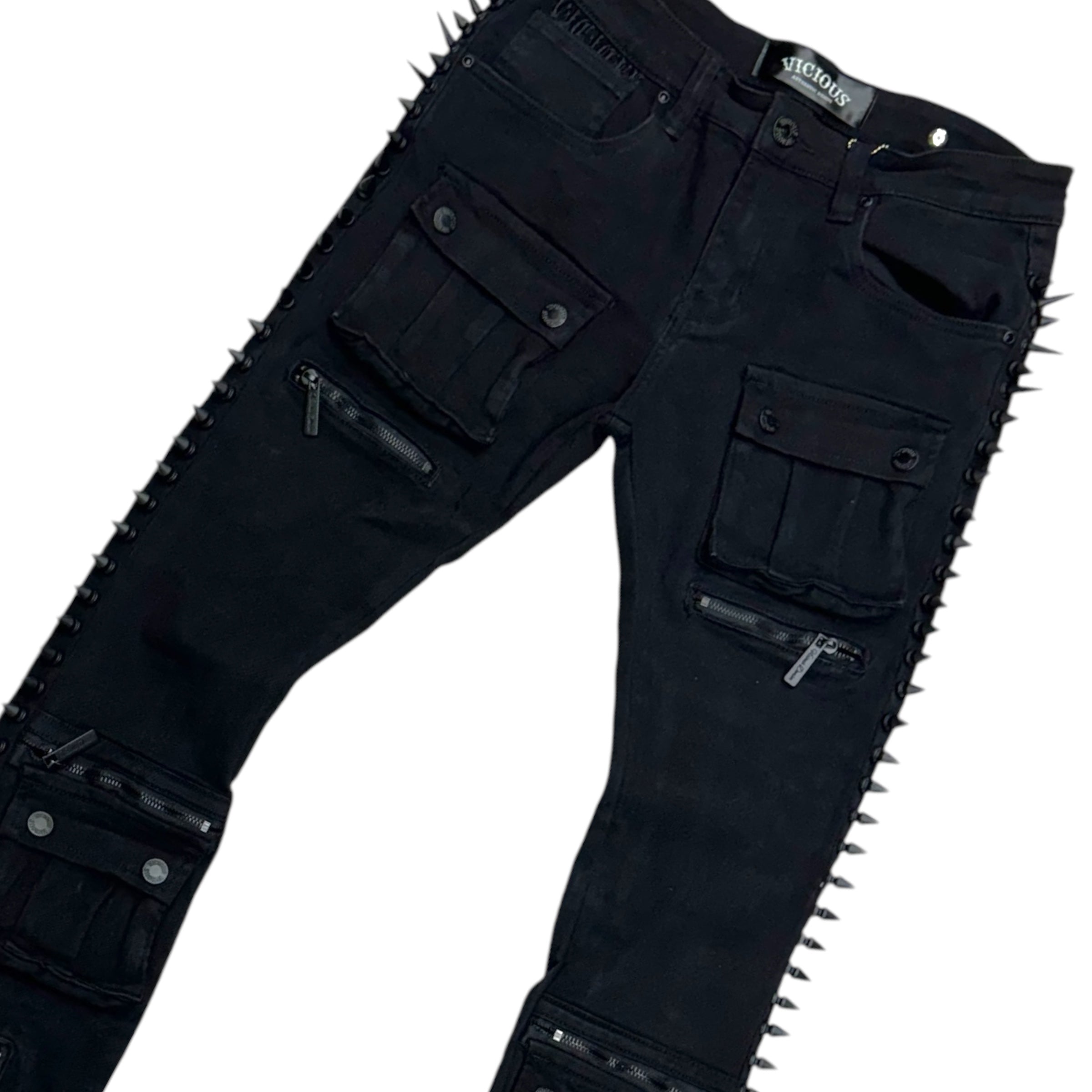 Vicious Stacked Spike Denim  Black vc664