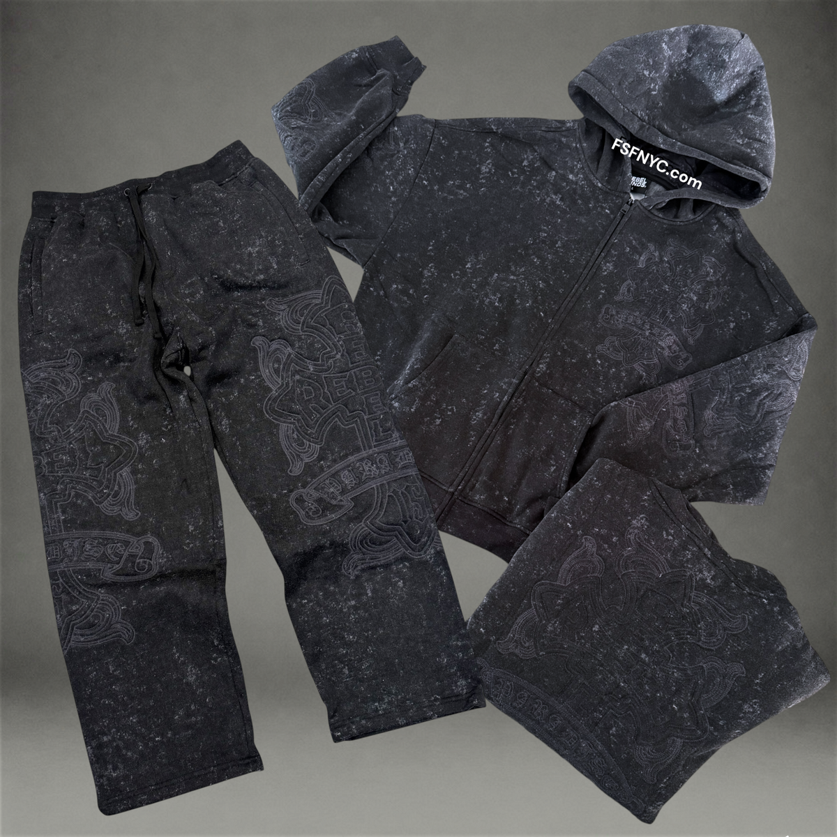 Rebel - SET- Cross FZ Hoodie Suit  - Black - 331 431