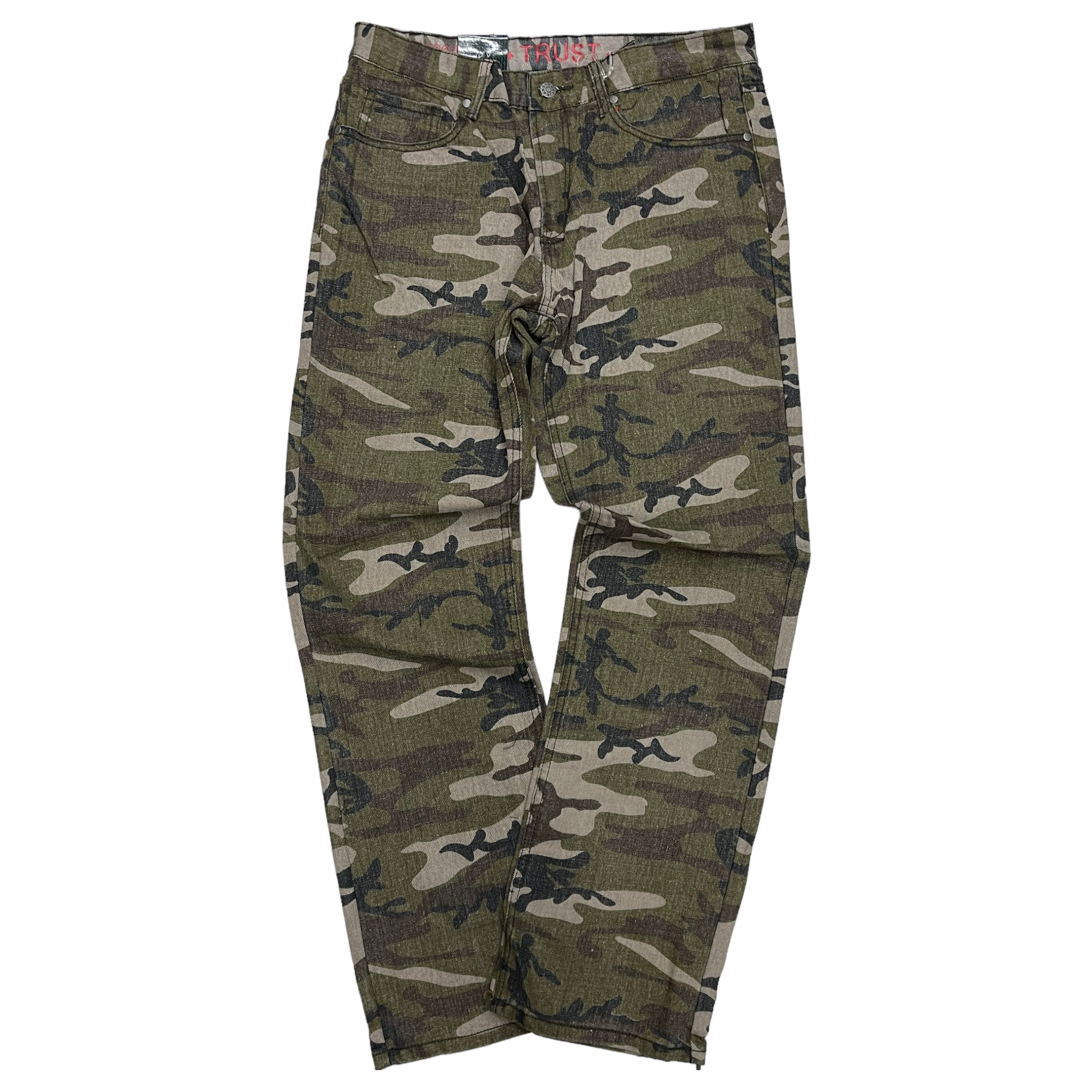 FSF Special $5 Camo Straight Fit Raw Jeans Olive