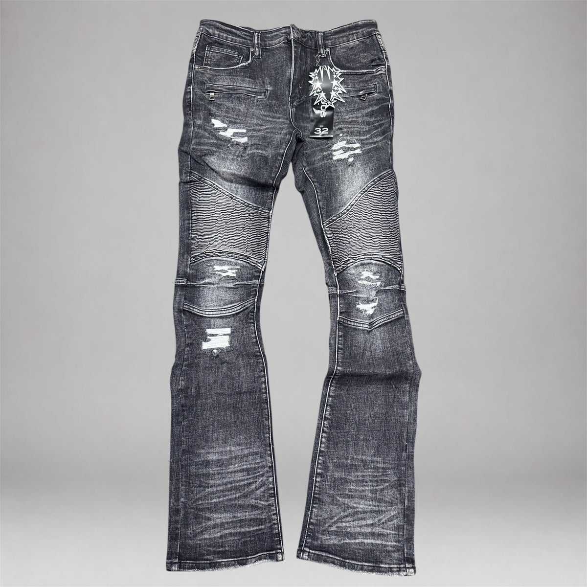 Vicious - Biker zip Distress Stacked Denim - Black VC1330