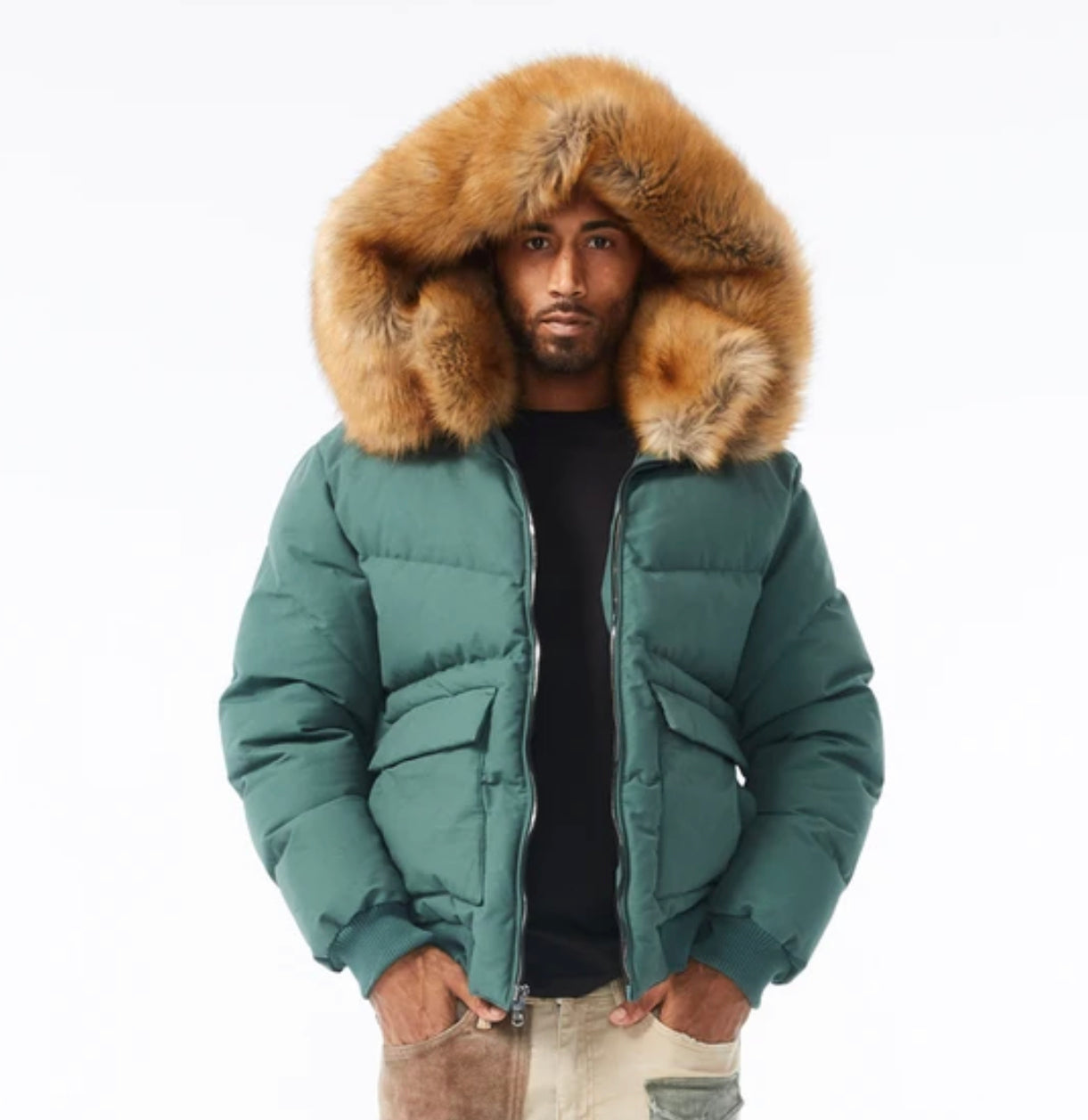 Jordan Craig Hollis Canvas Puffer jacket w fur hood  Army Green 91541m