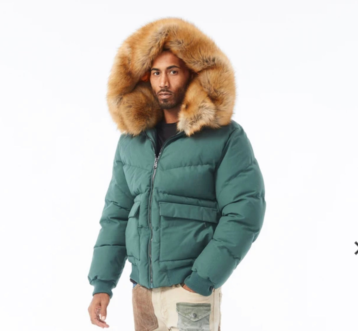 Jordan Craig Hollis Canvas Puffer jacket w fur hood  Green 91541m