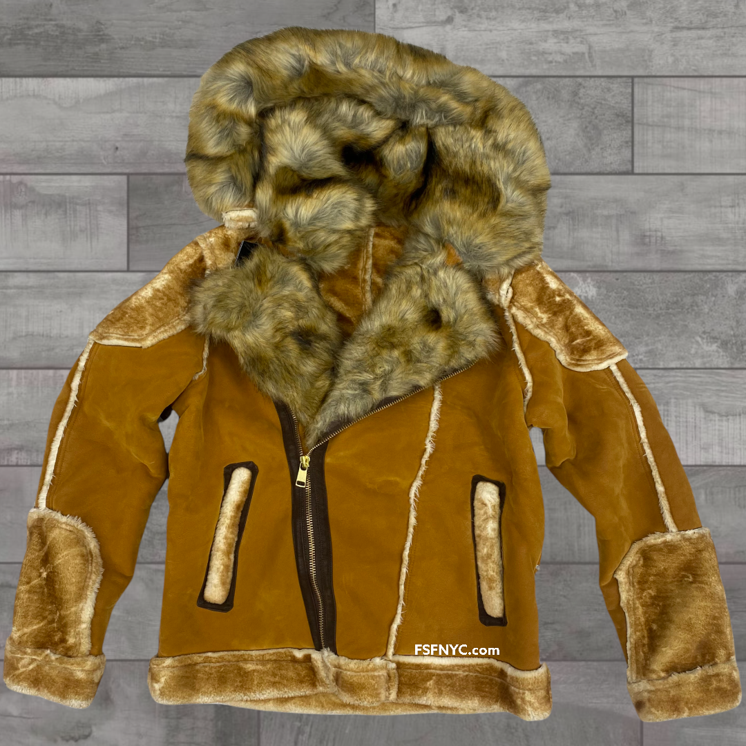 Jordan Craig Biker Shearling Coat w fur Cognac  91536