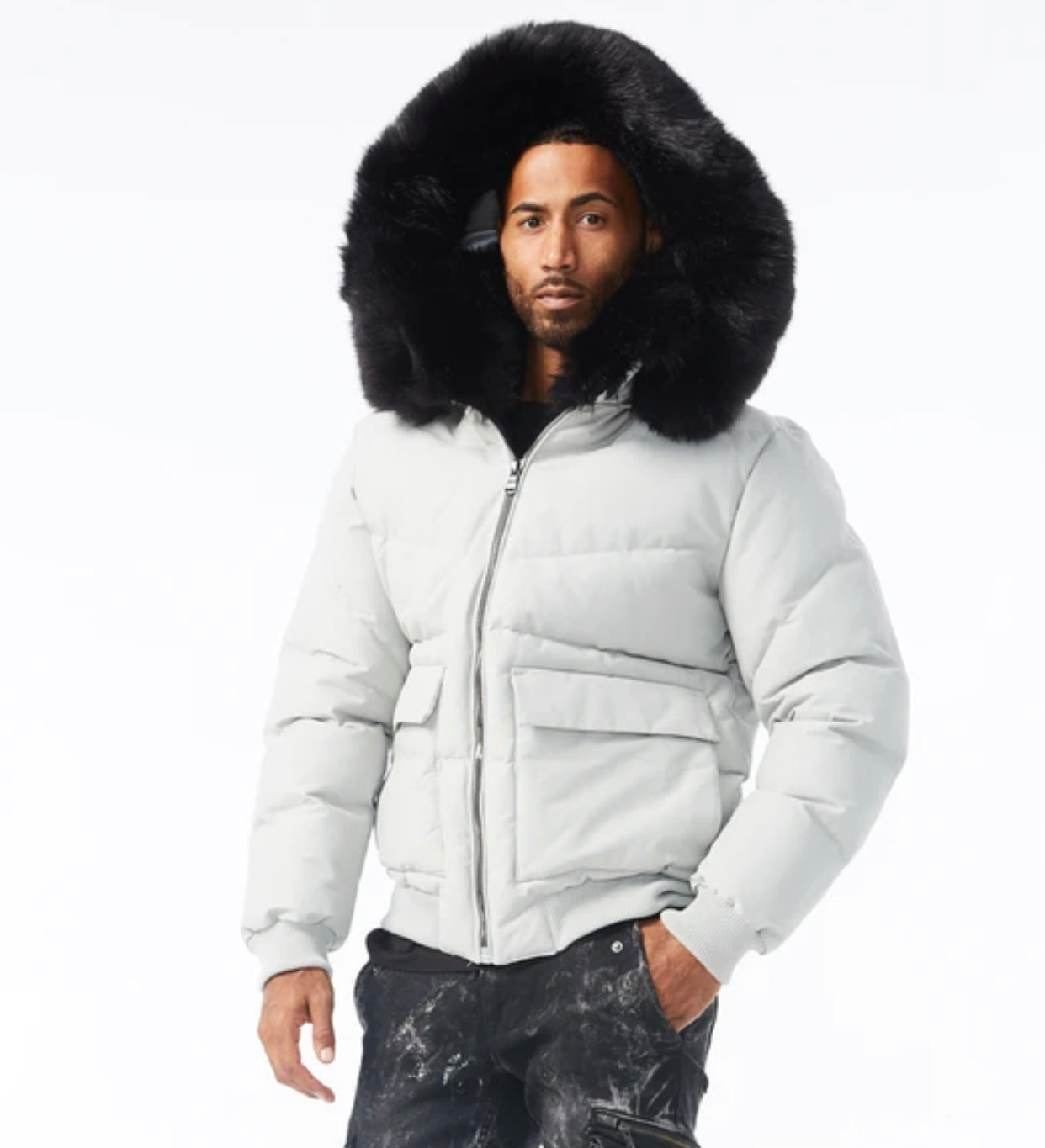 Jordan Craig Hollis Canvas Puffer jacket w fur hood  L grey 91541m
