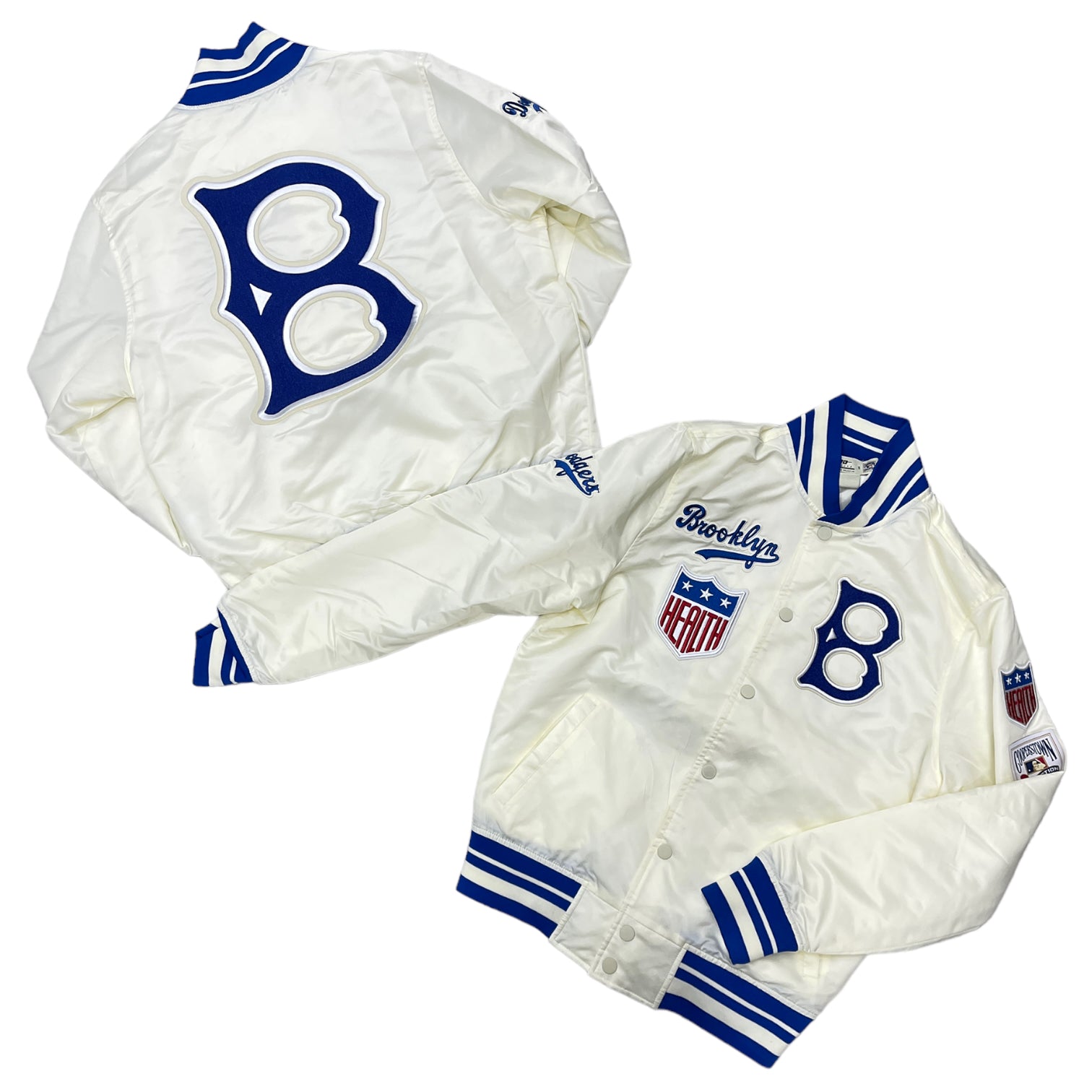 ProMax Brooklyn Dodgers Cream Satin Varsity Jacket (T)
